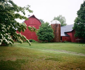 Red barn with silo