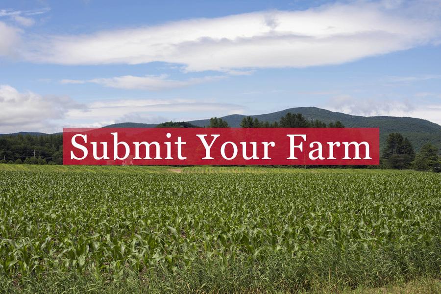 Submit Your Farm text overlaying corn field